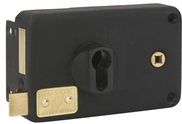 FTH - Serrure En Applique Horizontale AH 70 - Coffre Acier Embouti - Sécurité Renforcée - Mécanisme Deux Tours - Pour Porte Entrée - Fouillot - Gauche - Noir Mat