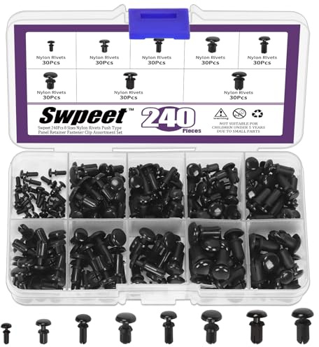 Swpeet 240Pcs 8 Sizes Car Retainer Clips Push Clips Rivet Kit, Nylon Fasteners Push Retainer Kit for Car Interior Accessories, Bumper, Radiator Shield Yoke and Splash Shield Retainers Replacement
