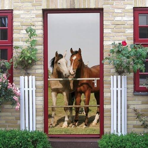 Türtapete Selbstklebend 85x200 Pferdetier Türaufkleber 3D Türposter Pferd Fototapete Türfolie Türklebefolie Wasserdichte für Türwand Dekoration Tapete a282