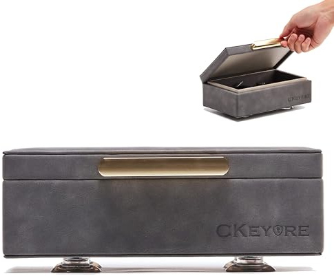 SAFECKEYURE Faraday Box für Autoschlüssel - RFID-Signalblocker, Schlüsselhalter, sicher mit Einhandbedienung (Dunkelgrau)