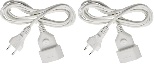 Brennenstuhl Kunststoff-Verlängerungskabel (Verlängerungskabel für den Innenbereich, 5m Kabel, mit Euro-Stecker und Kupplung) weiß (Packung mit 2)