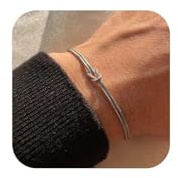 Nayyana Bracelets en argent, Bracelet en nœud d'amour en titane, fine chaîne de serpent, bracelet infini, réglable, bijoux en or, cadeaux, L, Acier inoxydable