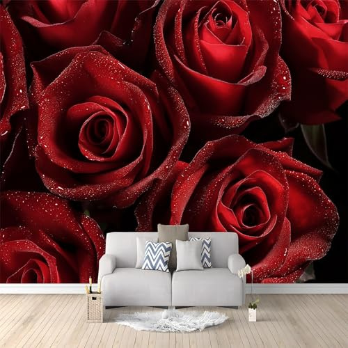 Tapete 3D Fototapete Rote Rose 500x280 cm Vliestapete Wandtapete Wandbilder 3D Druck Foto Tapeten für Wohnzimmer Schlafzimmer Vlies Tapete Motivtapeten