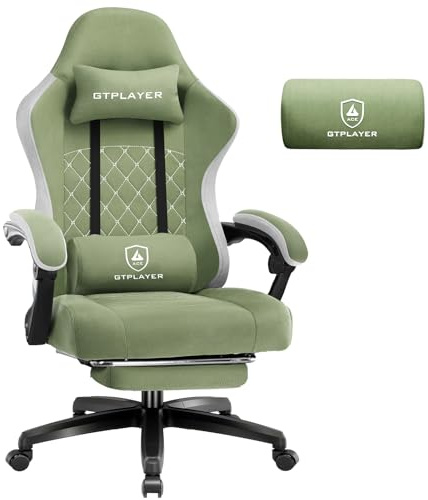 GTPLAYER Gaming Stuhl Stoff, Gaming Sessel mit Taschenfederkissen, ergonomischer Drehstuhl, Gamer Stuhl mit Fußstütze150 kg Belastbarkeit, grün
