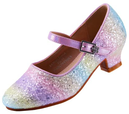 Chaussures de princesse Mary Jane - Chaussures à talons hauts pour filles - Chaussures de fête de mariage - Chaussures de communion pour filles - Chaussures plates polyvalentes, Cristal Lt Arc-en-ciel