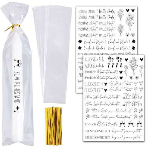 2x Kerzen Tattoo Folie Rente Geschenk Kerzentattoos Ruhestand Abschiedsgeschenk Kollegen Rente Kerzenaufkleber mit 50 Kleine Kerzentüten Wasserschiebefolie Endlich Ruhestand DIY Kerzen Verzieren