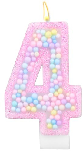 Colorful Macaron Forth Birthday Candles, Sweet Theme Cake Topper Cute Pink 4th Number Candles for Kids Girls Birthday Baby Shower Weddings Party Decorations (Number 4)