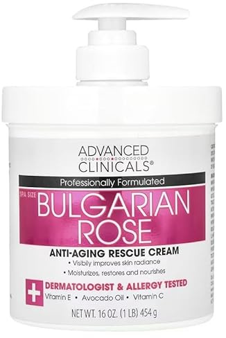 Advance Clinicals Bulgarian Rose Cream 16oz – Anti-Aging Moisturiser with Vitamin C, Avocado Oil & Vitamin E – Hydrating, Brightening, Fast-Absorbing Womens Body Moisturiser Face Cream