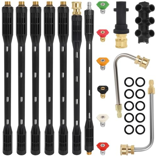 Alargadera para Limpiadora de Alta Presión 10 Piezas con Adaptador, Compatible con Kärcher Serie K K2 K3 K4 K5 K6 K7, 4000 PSI, Accesorio de Manguera con Acople Rápido 1/4 y 6 Boquillas