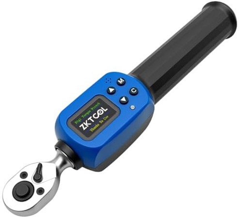 ZKTOOL Clé dynamométrique numérique 6,35 mm, clé dynamométrique à cliquet 1,5-30 Nm, cinq types d'unités N.m, Lbf.ft, Lbf.in, Kgf.cm, Kgf.m, ± 2 % de haute précision Affichage LED Alarme, calibrage