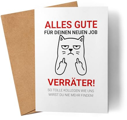 Lilavie-Design Alles Gute für deinen neuen Job Verräter Karte Grußkarte Abschied Kollege Kollegin lustig Katze Mittelfinger witzig Büro Geschenk