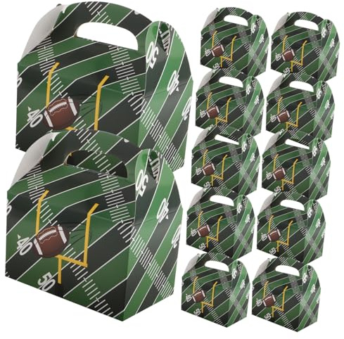 LABRIMP 50pcs Football Party Supplies Sports Treat Boxes Football Candy Holder Team Favor Container Handle Cardboard Snack Boxes for Birthday Party Decorations
