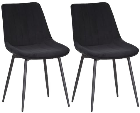 ALBATROS Esszimmerstuhl BOSA - 2er Set Schwarz, Küchenstuhl im Retro Look – ergonomisch & gepolstert – Samtbezug & Metallbeine – bequem & pflegeleicht – Esszimmer, Wohnzimmer