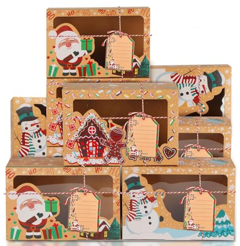 12 Stück Weihnachts Kekskästen Boxen,Geschenkbox Weihnachten mit Aufkleber und Seil,Keksschachtel Weihnachten für Kekseür Weihnachtsfeiern,Geschenkverpackung Weihnachten Pralinenschachtel Verpackung