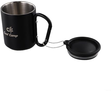 Gdfnmogo Tasse de camping en acier inoxydable avec couvercle et poignée mousqueton, tasse à café d'extérieur à double paroi pour randonnée, voyage et randonnée, 220 ml 300 ml (220 ml)