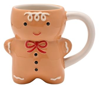 Widdop Santa & Friends Small Mug – Cute Gingerbread Man Ceramic Cup – Festive Christmas Drinkware for Hot Chocolate – Fun Seasonal Gift