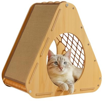 Casa para Gatos Interior Aurea con Rascador de Sisal Natural y Red de Escalada | Refugio con Cama Acolchada Postes de Rascado y Plataforma | ALTHEA LIVING