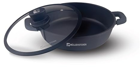 Müller Kitchen MK-3038 - Cacerola baja con tapa de cristal (28cm, para inducción, Recubrimiento antiadherente de tecnología alemana)