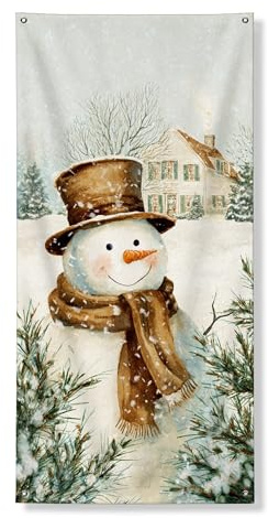 Decorazione per porta invernale con pupazzo di neve, simpatico personaggio freddo e accogliente scena della casa, decorazione per interni ed esterni, 91 x 182 cm