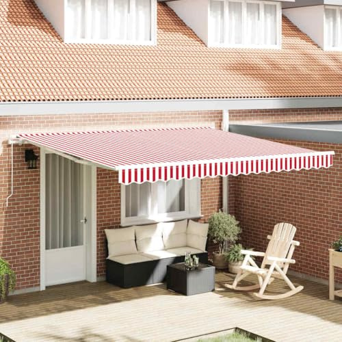 Standmarkise, Einziehbare Markise Rot und Weiß 400 × 300 cm Balkon Rollo für Balkon Terrasse Garten, Terrassenüberdachung
