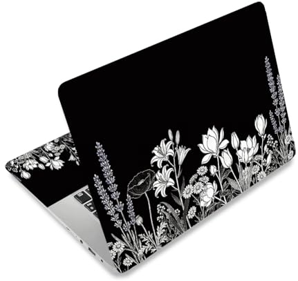CRAFTYMELODY Laptop Skin Sticker Decal PVC Vinyl Quote Sticker Notebook PC Protector Waterproof Scratch Resistant Laptop Skin for 12.1 13 13.3 13.6 14 15 15.3 16 Inch White Bloom Flower