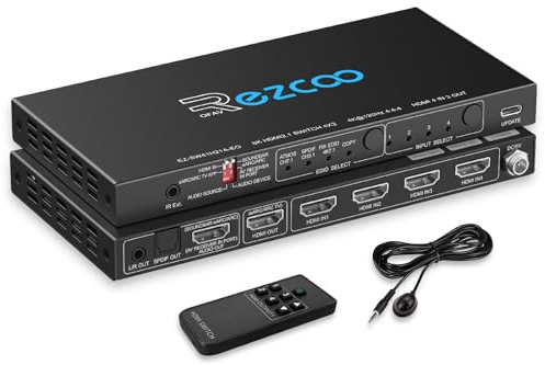 HDMI 2.1 Switch 4K 120Hz 4 in 1 Out with Audio Extractor VRR ALLM HDCP2.3 ARC eARC HDR CEC SPDlF Optical and 3.5mm Audio,D-olby Atmos,Digital EDID for PS5 Xbox NVIDIA AMD