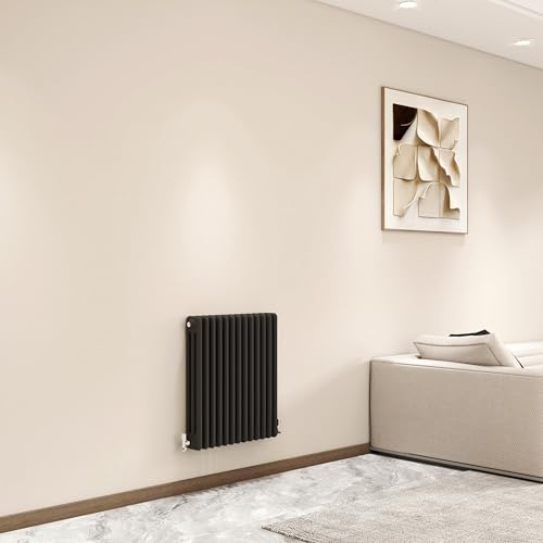 Horizontal 3 Column Cast Iron Radiator, 600x605mm Anthracite Designer Bathroom Rads,Wall Mounted Column Radiator for Bedroom/Office, Traditional Central Heating Heater Grey Radiator, Hall Radiator