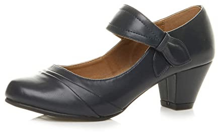 Ajvani Womens Ladies mid Heel Mary Jane Strap Smart Work Comfort Court Shoes , Navy Matte, 7 UK