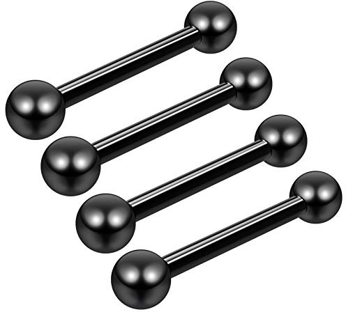 4 x 1.2mm Noir Acier Chirurgical Barbell Barre Piercing Téton Mamelon Droit Stud 10mm