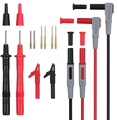 Multimeter Test Leads Kit, AMTOVL Electric Multimeter Test Cable with Alligator Clips, Test Probe, Spring Grip, Banana Plug - Voltmeter Cable for Voltage Circuit Tester (12 PCS)