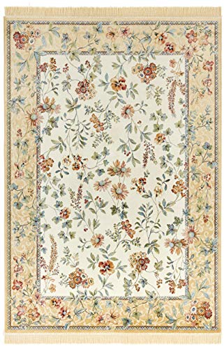 Nouristan Naveh Orient Pelo Corto con Flecos, Alfombra de Terciopelo Oriental Vintage para Comedor, salón, Dormitorio, Color, Algodón, Crema Cord, 95x140 cm