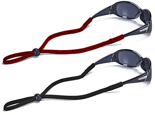 SHINKODA Verstellbares Brillenband für Erwachsene und Kinder, 2 Stück, Brillen-Haltekordel zum Lesen, Sicherheit, Sport und Sonnenbrillen, Schwarz & Space Dye Red, 2 Count (Pack of 1)
