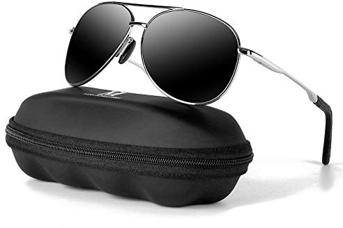MXNXEU Solglasögon män pilotglasögon polariserade pilotglasögon polariserade solglasögon män utomhus pilot unisex UV400 körning solglasögon-svart/silver