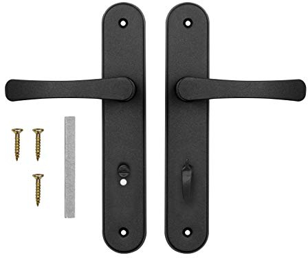 ADGO Poignée Jeu de Poignées pour la Porte du WC pour la Salle de Bain WC 72 mm Gâteau éponge, Poignée en Aluminium, Plaque en Acier Revêtement en Poudre Galvanisé, Jeu de Vis de Montage, Noir