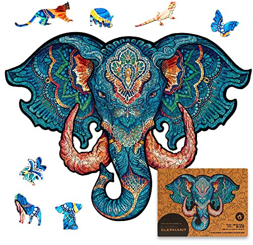 UNIDRAGON Holzpuzzle für Erwachsene - Eternal Elephant Puzzle - 700 Teile | Royal Size 62.0 x 47.0 cm - Einzigartig geformte Puzzleteile - Lasergeschnittenes Holz - Holzgeschenkbox