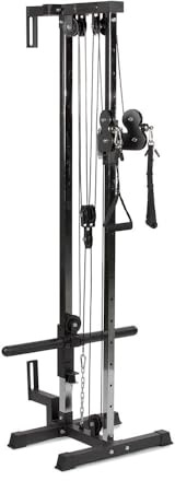 Titan Fitness 80.5 Short Wall Mounted Pulley Tower, 350 LB Capacity Plate-Loaded Cable Machine, Adjustable Trolly Height, Standard & Olympic Plate Compatibility, Dual D-Handles Included