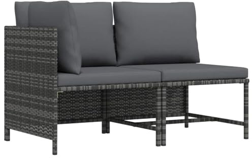 vidaXL Gartenmöbel 2-TLG. mit Kissen Mittelsofa Ecksofa Sitzgruppe Sofa Lounge Garten Garnitur Gartenset Gartensofa Sitzgarnitur Poly Rattan Grau