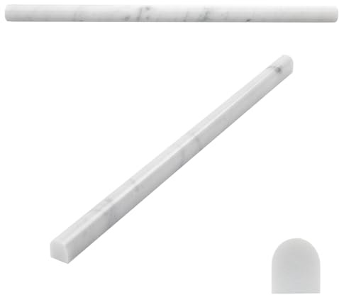Adolif Carrara Weißer Marmor-Bleistiftverkleidungen, 15 Stück, 1,9 x 30,5 cm, Bullnose Fliesenrandverkleidung, poliert, für Badezimmer, Küche, Dusche, Wohnzimmer