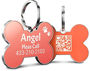 DISONTAG Hundemarke Personalisiert mit QR Code,28 * 42mm 2 Seiten Dog Id Tag mit SchlüSselring für Hundehalsband,Leichter zu Lesen als Gravur– Online|Modifizierbar|Colourful(Knochen)