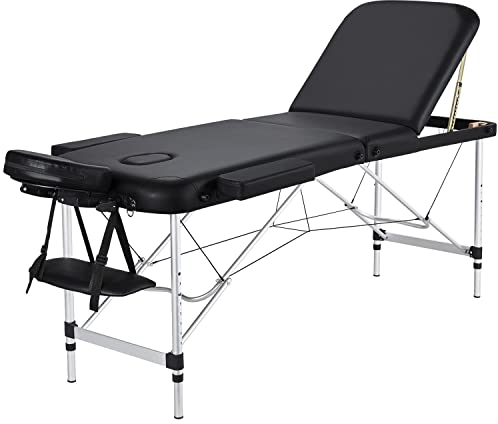 Yaheetech Tragbare Massageliege 3 Zonen Höhenverstellbarer Massagetisch mit Kopfstütze & Handauflage, 60 cm Breit, Schwarz