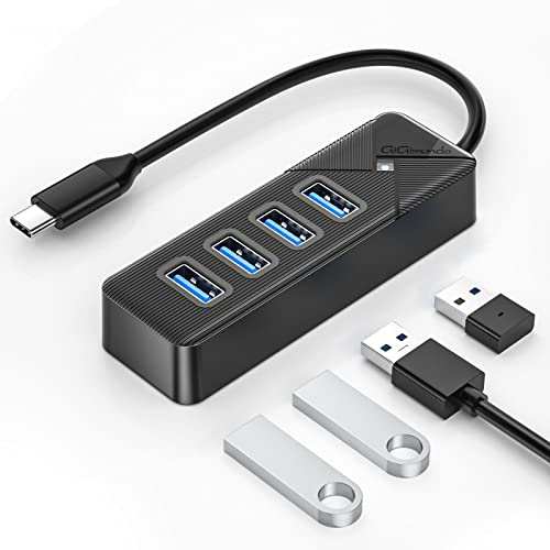 GiGimundo USB C Hub，4 Port USB Hub 3.0 für Laptop, Schnelle Datenübertragung MacBook Adapter USB C(15cm Kabel) Kompatibel mit MacBook, PS4, Surface Pro, Flash Drive, Mobile HDD, Schwarz (PG4U-C3)