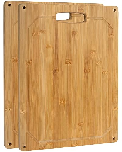 2 Planches à découper en Bambou 40x30 cm + Coins antidérapants en silicone/Apéritif, service