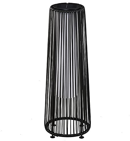 Outsunny Solarlampe Rattan mit Lichtsensor, Aufladbar LED Solarleuchte, Solarlaterne IP44 Spritzwassergeschützt, Outdoor Lampe, Wegbeleuchtung für Garten Balkon Außen Hof, 21,5 x 21,5 x 61 cm, Schwarz