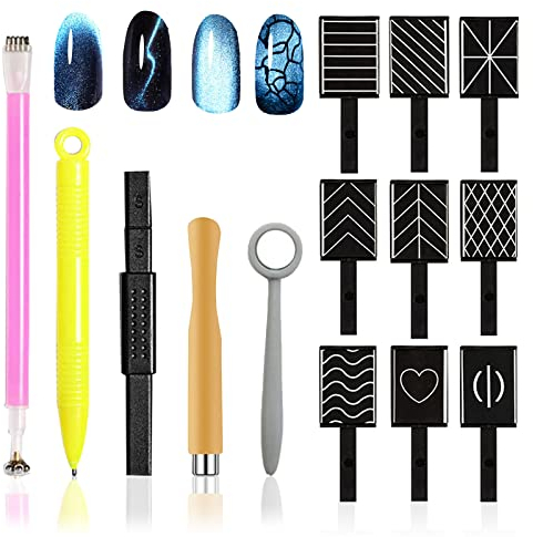 WishesMar 14 Stück Nail Art Werkzeug Magnetstift DIY Magic 3D Magnet Stick Set Verwendung mit Cat Eye Gel Pulver oder Nagellack - Magnetische Stift Katze Eye Pen für Ideal Katzenaugen Magische Effekt