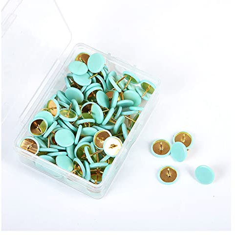 SHTGOI 100 Stück Reißzwecke Runde Reißnägel Dekorative Heftzwecken Markierungsnadeln Thumbtacks mit Kunststoffköpfen und Stahlspitzen Runde Pins Rund Stecknadeln für Fotos Kork Pinnwand Minzgrün
