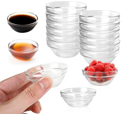 YKUKIZEE 12 Pcs Mini Glass Ramekins Bowls for Dips, 30 ml Mini Glass Sauce Bowls 6 cm, Round Clear Small Prep Bowl for Dips Serving Jam Chutney Sugar Soy Condiment Spice