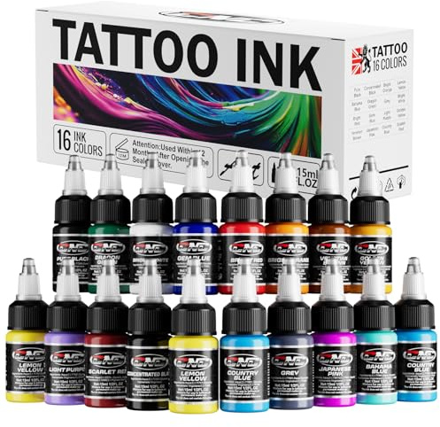 CNC Tattoo Farbe Set - Kit 16 Basic Colours 1oz (15 ml) 16 einheit - Tattoo-Tinte, Tattoo Ink Set TI6003DE-15-16