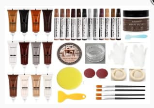 DEWEL Holzmöbel-Reparaturset, Laminat Parkett Reparatur Enthält Holzkitt, 12 Farben Holzspachtelmasse und Holzmarker von Holzmöbeln Zum Ausbessern von Rissen, Löchern und Kratzern an Schränken Türen