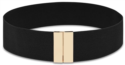 BAOKELAN Breite Elastische Taillengürtel für Frauen Vintage Stretchgürtel für Kleider Schwarz Gold 85CM/34IN