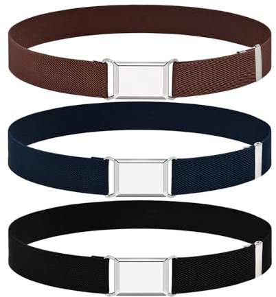 DAZZLUXE Lot de 3 ceintures pour enfant, taille élastique, ceinture réglable, ceinture de sport, ceinture de camp d'été, convient pour le quotidien, le camping, l'alpinisme (marron, noir, bleu marine)